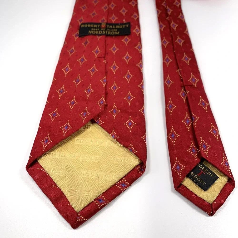 Robert Talbott Best of Class Mens Tie Red‎ w/ Gold-Blue Diamond Design 100% Silk